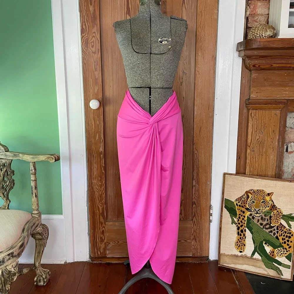 SKIMS Swim Sarong Maxi Skirt Bright Taffy Pink Cover-Up Size 2X💛🎀